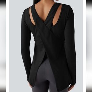 HALARA Black Long Sleeve Crisscross Back Top